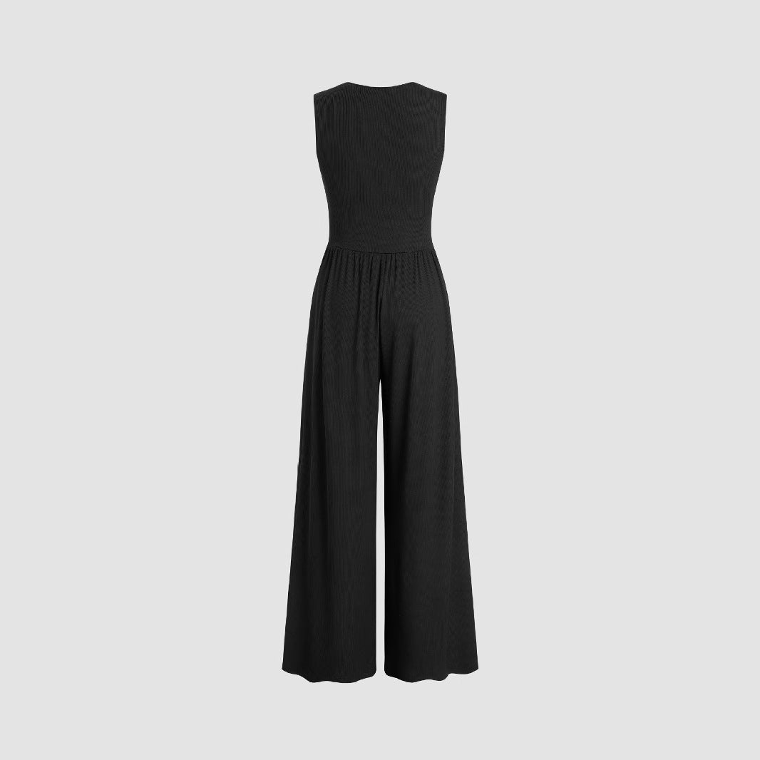 Women Solid Color Loose Sleeveless Knitted Jumpsuit
