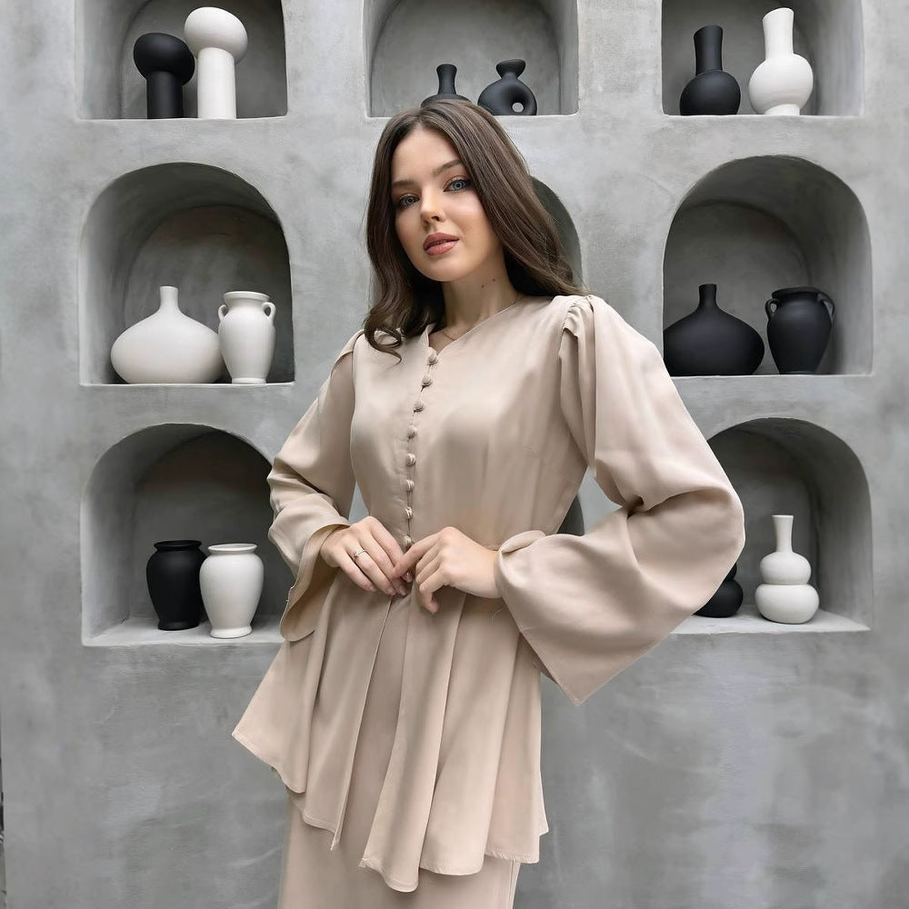 Cardigan Top Solid Color Dress Two-piece Set