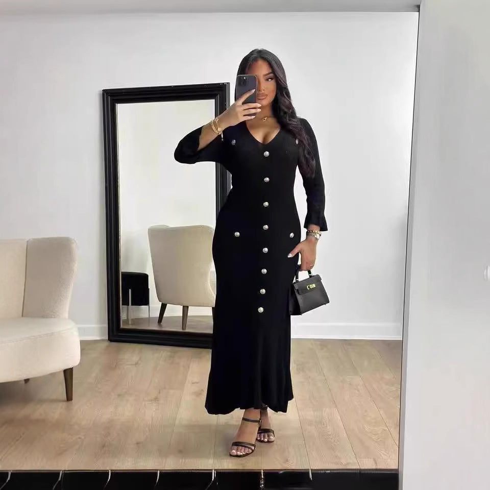 Slim Knitted Long Sleeve Fishtail Dress