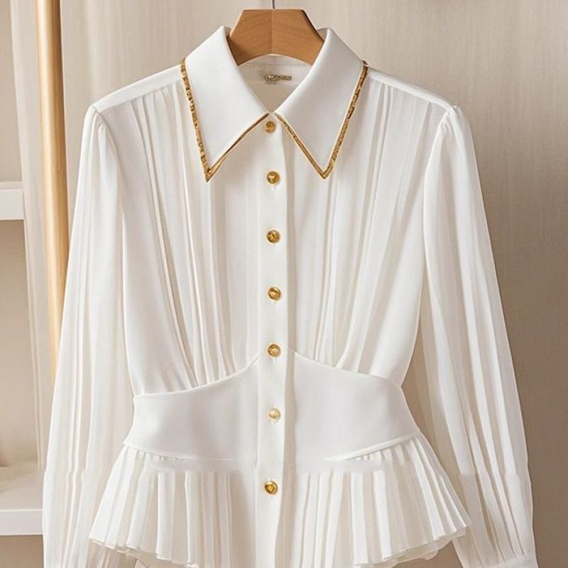 Light Luxury High-grade Pleated Collar White Shirt