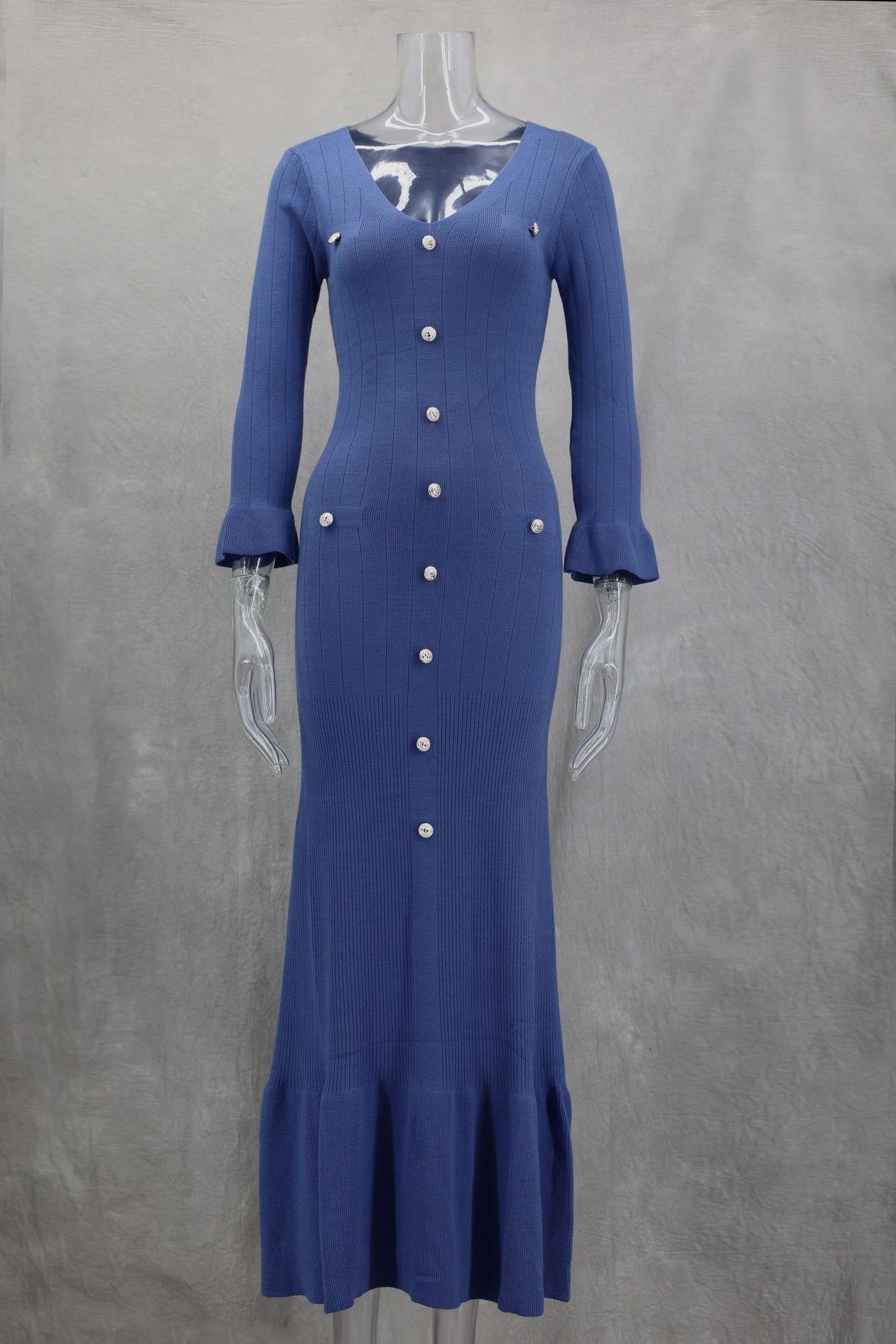 Slim Knitted Long Sleeve Fishtail Dress