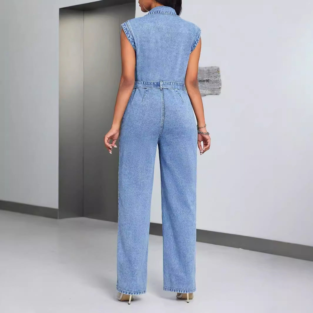 Denim Wear Sleeveless Casual Jumpsuit
