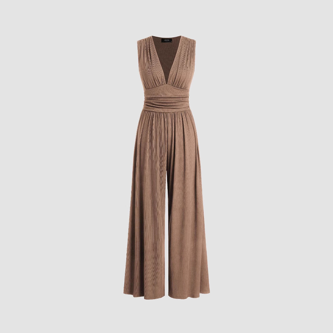 Women Solid Color Loose Sleeveless Knitted Jumpsuit
