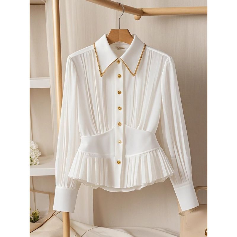 Light Luxury High-grade Pleated Collar White Shirt
