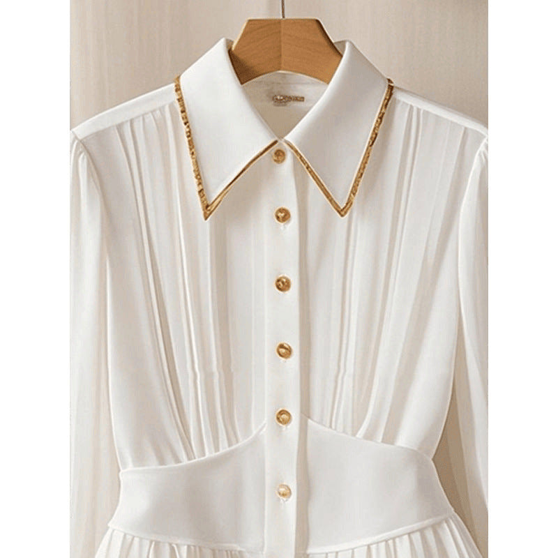 Light Luxury High-grade Pleated Collar White Shirt