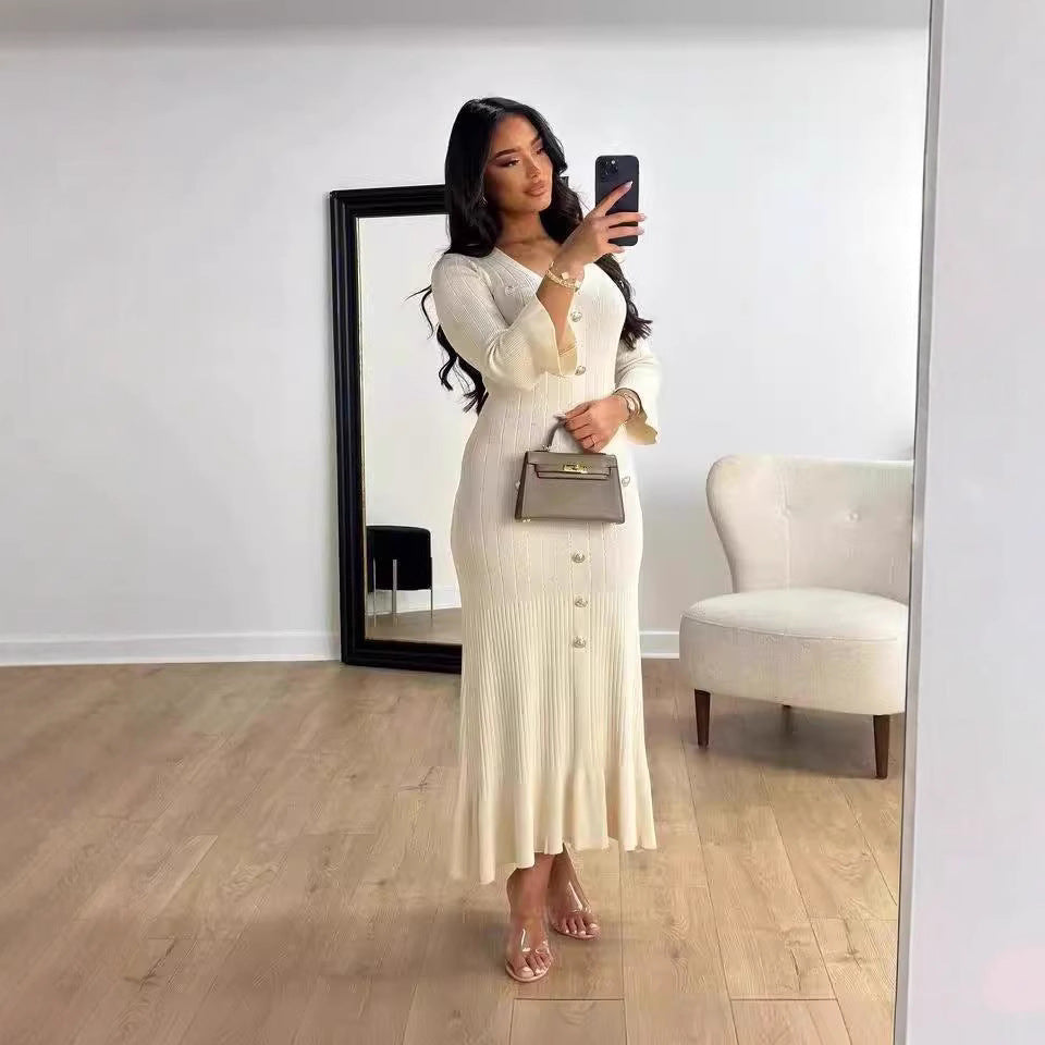 Slim Knitted Long Sleeve Fishtail Dress