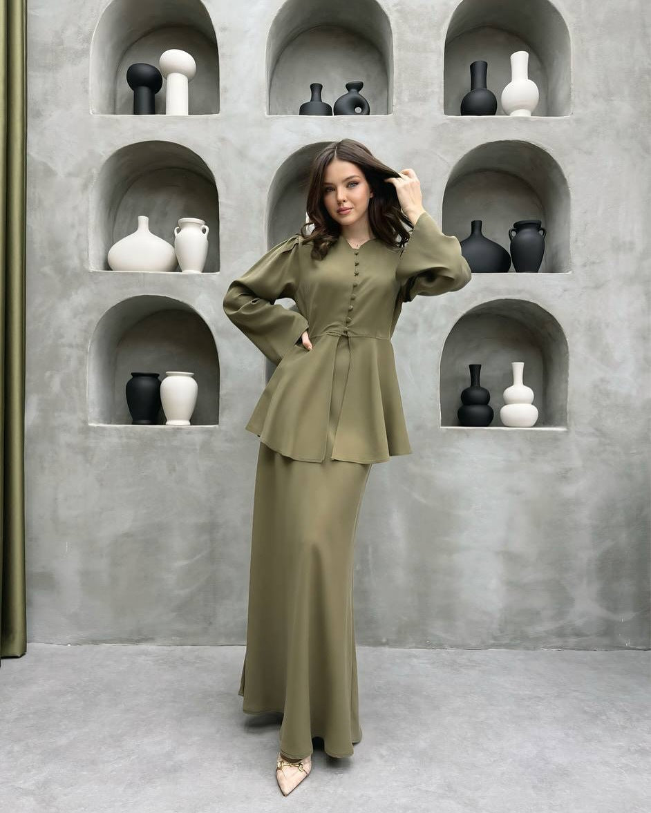 Cardigan Top Solid Color Dress Two-piece Set