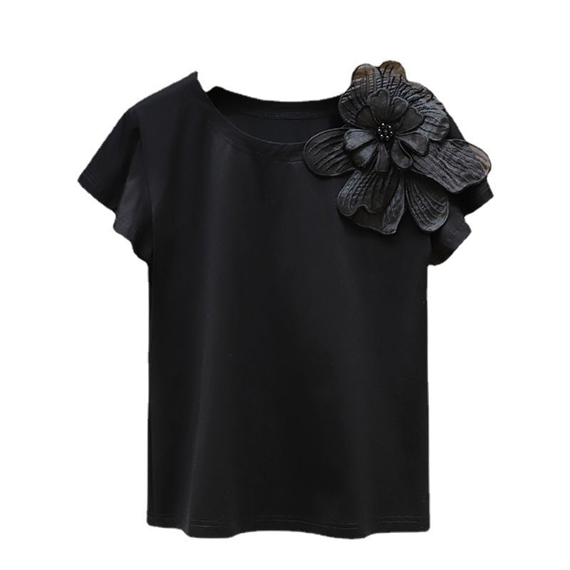 Three-dimensional Flower Decoration Loose Slim Top