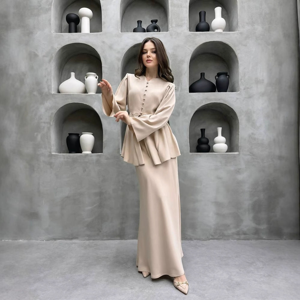 Cardigan Top Solid Color Dress Two-piece Set