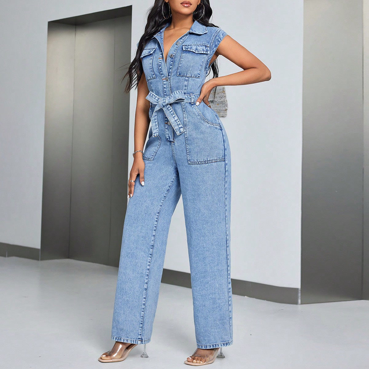Denim Wear Sleeveless Casual Jumpsuit