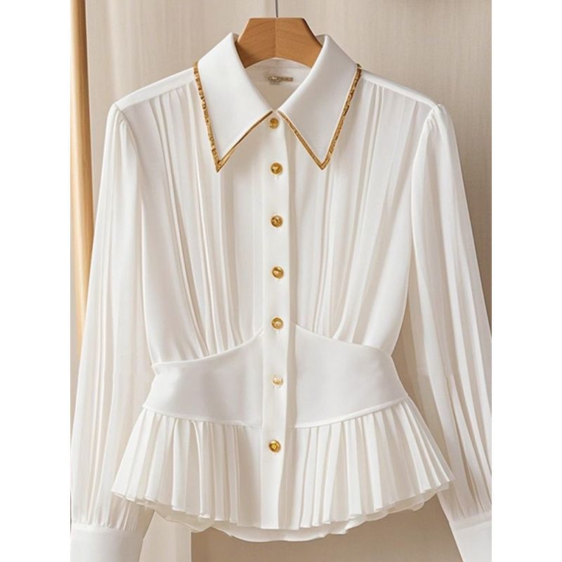 Light Luxury High-grade Pleated Collar White Shirt