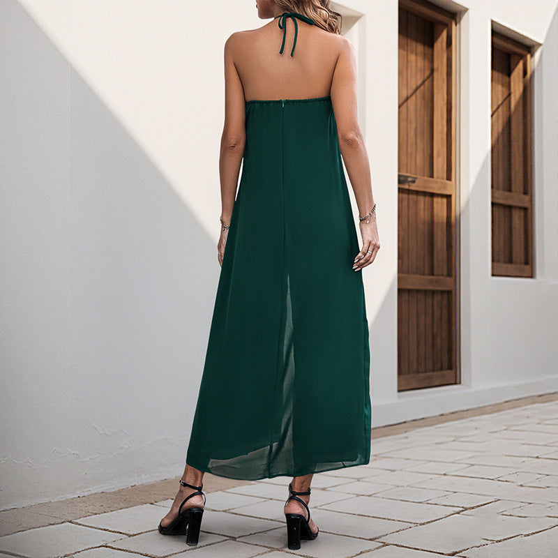 Casual Solid Color Long Halter Jumpsuit