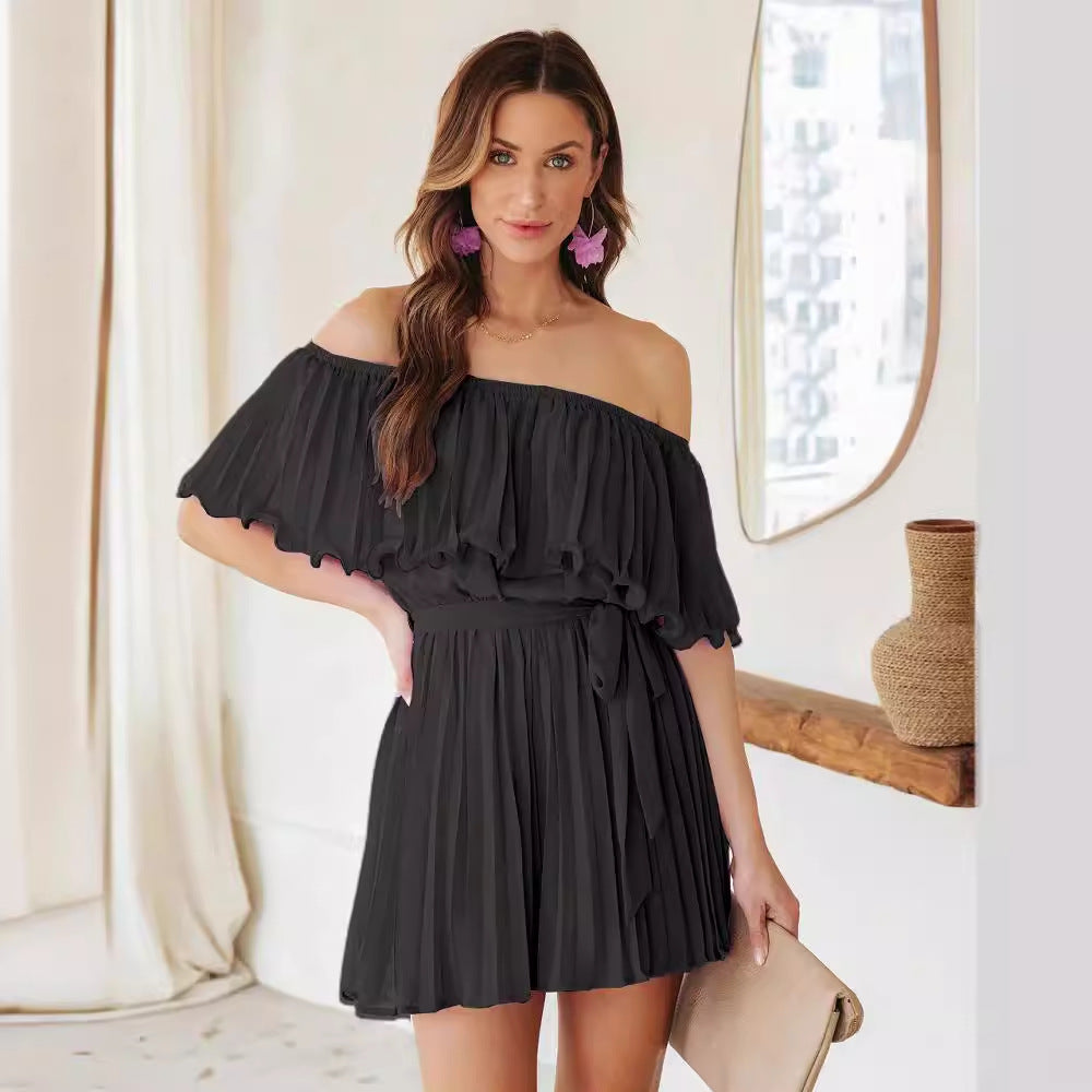 Pleated Short-sleeved Jumpsuit