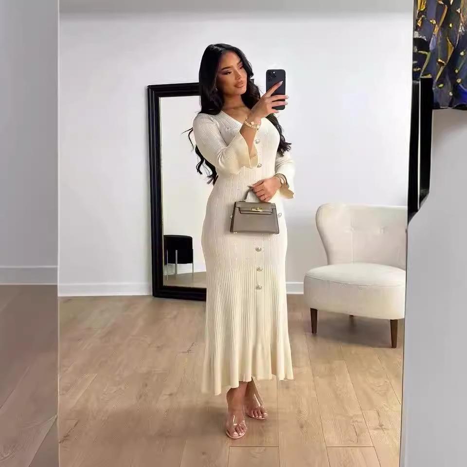 Slim Knitted Long Sleeve Fishtail Dress