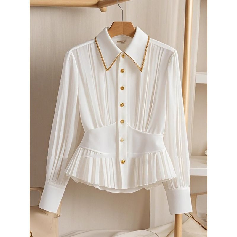 Light Luxury High-grade Pleated Collar White Shirt
