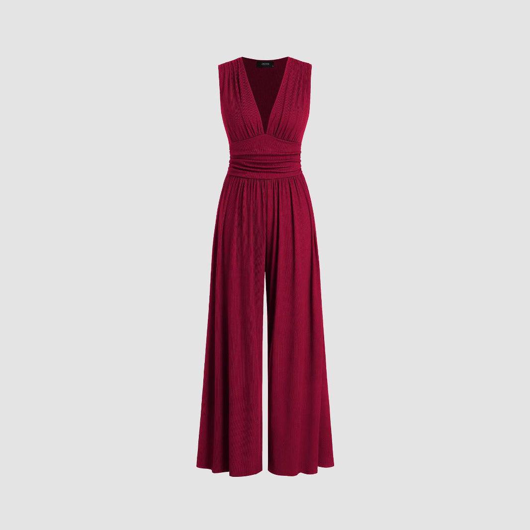 Women Solid Color Loose Sleeveless Knitted Jumpsuit
