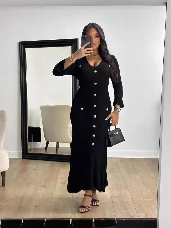 Slim Knitted Long Sleeve Fishtail Dress