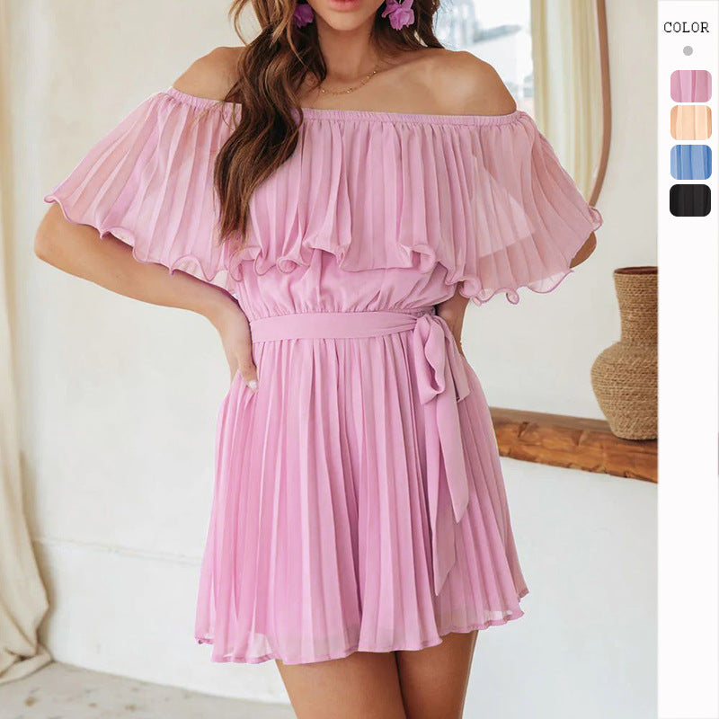 Pleated Short-sleeved Jumpsuit