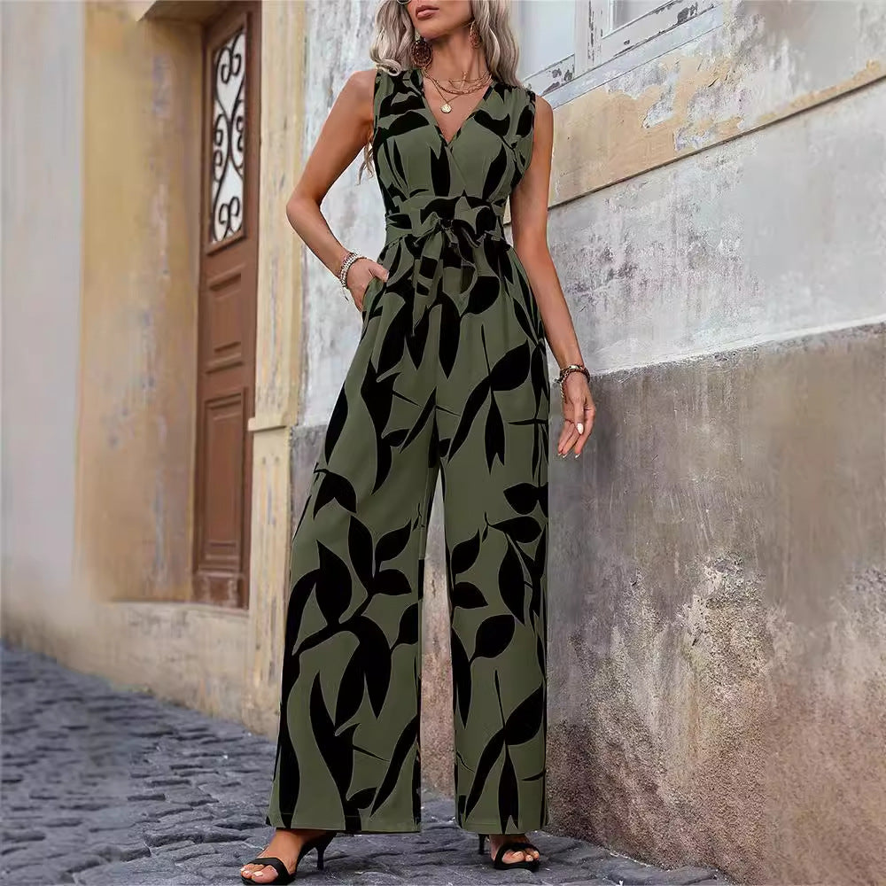 High Waist Lace-up Wide Leg Jumpsuit For Women