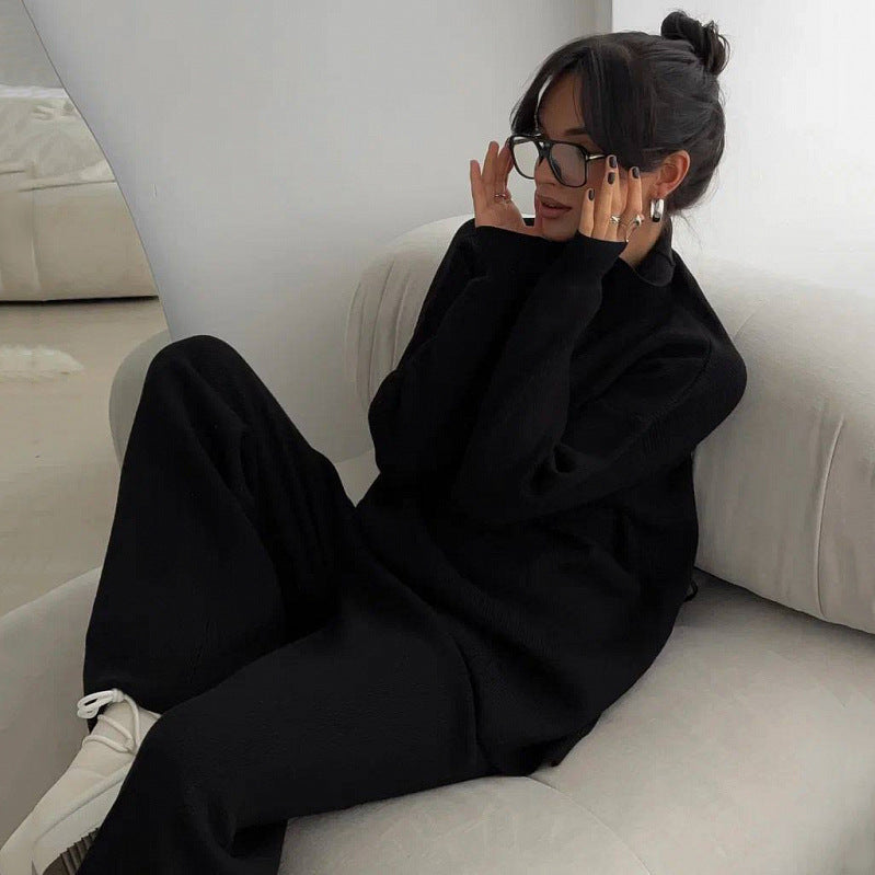 Temperament Leisure Turtleneck Knitting Long-sleeve Suit