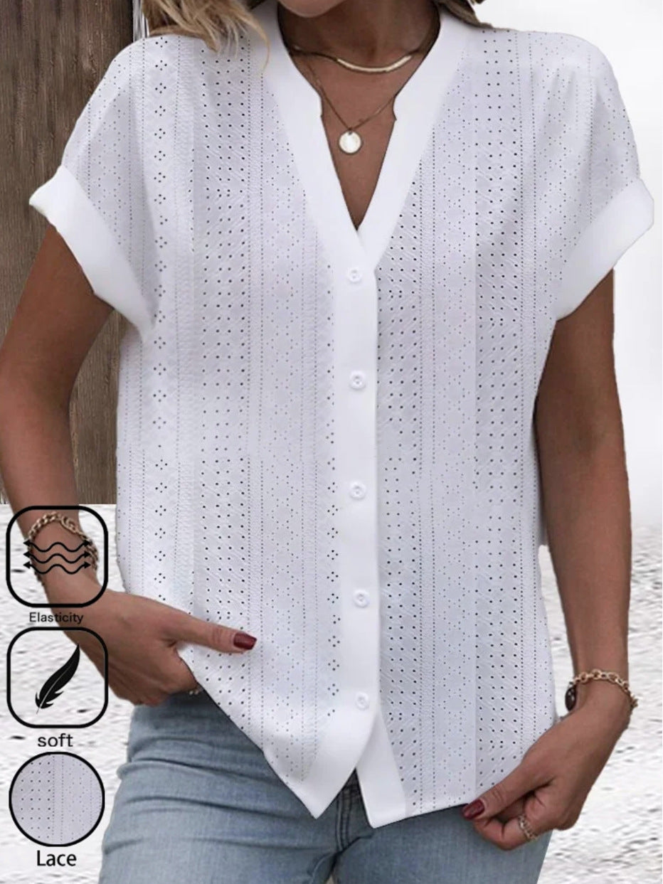 Summer Simplicity Casual V-neck Shirt For Women