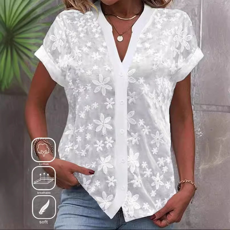 Summer Simplicity Casual V-neck Shirt For Women