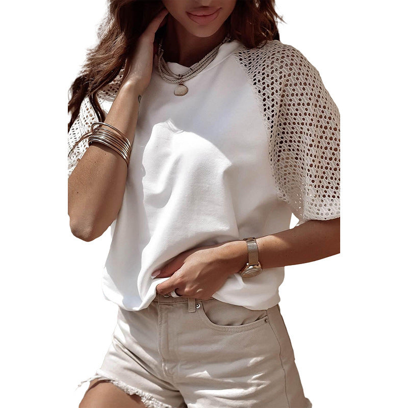 Women's Lace Stitching Loose Short Sleeve Top