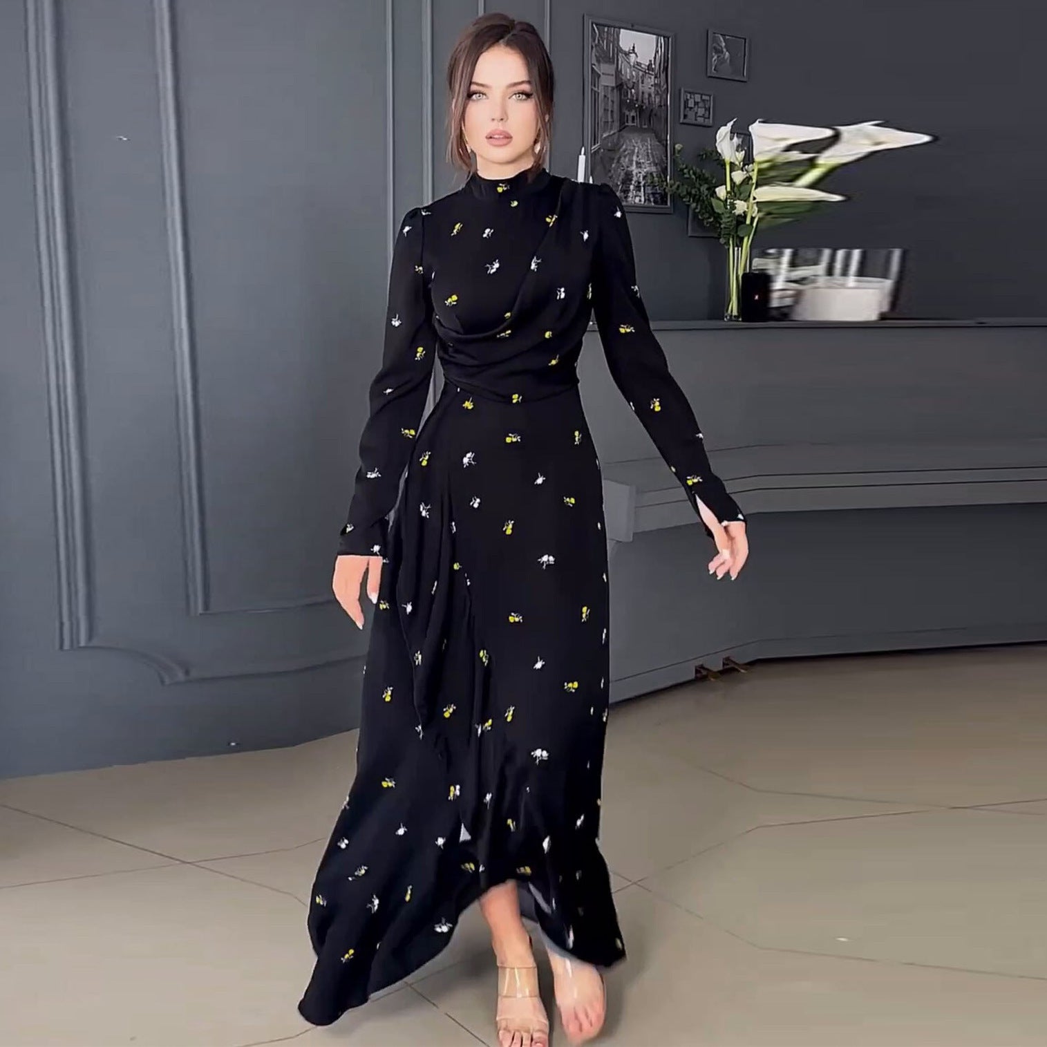 Women's Fashion Long Sleeve Slim Dress