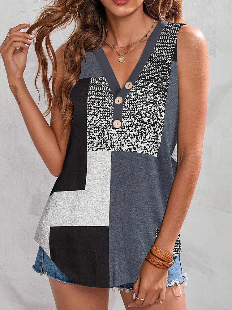 Casual V-neck Sleeveless Regular Pullover Women's T-shirt