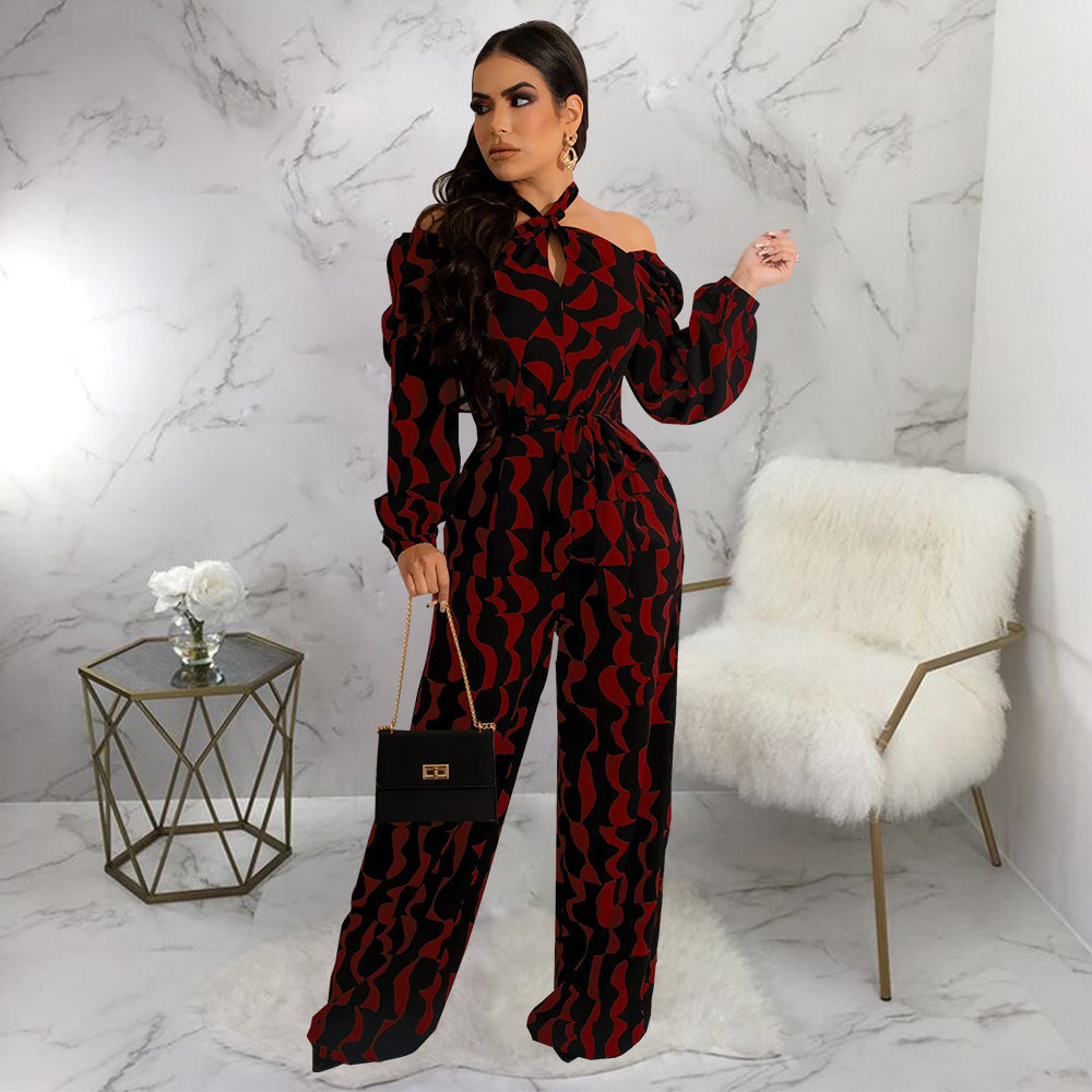 Women Long-sleeved Halter Jumpsuit