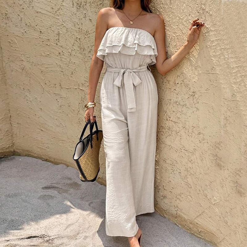 Women Summer Sleeveless Tube Top Jumpsuit