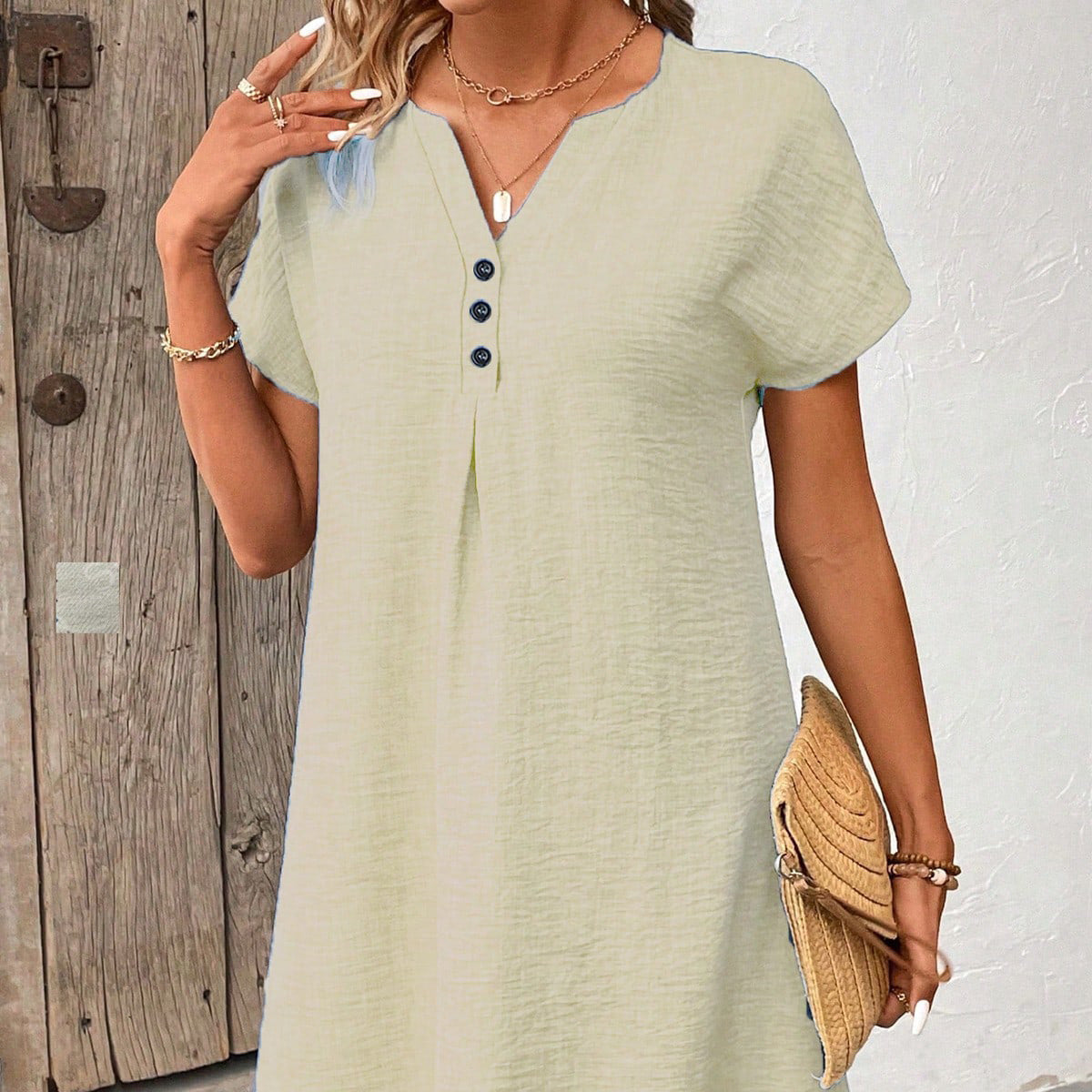 Solid Color Casual V-neck Dress