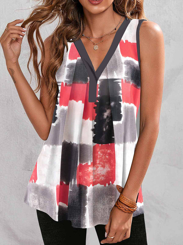Casual V-neck Sleeveless Regular Pullover Women's T-shirt
