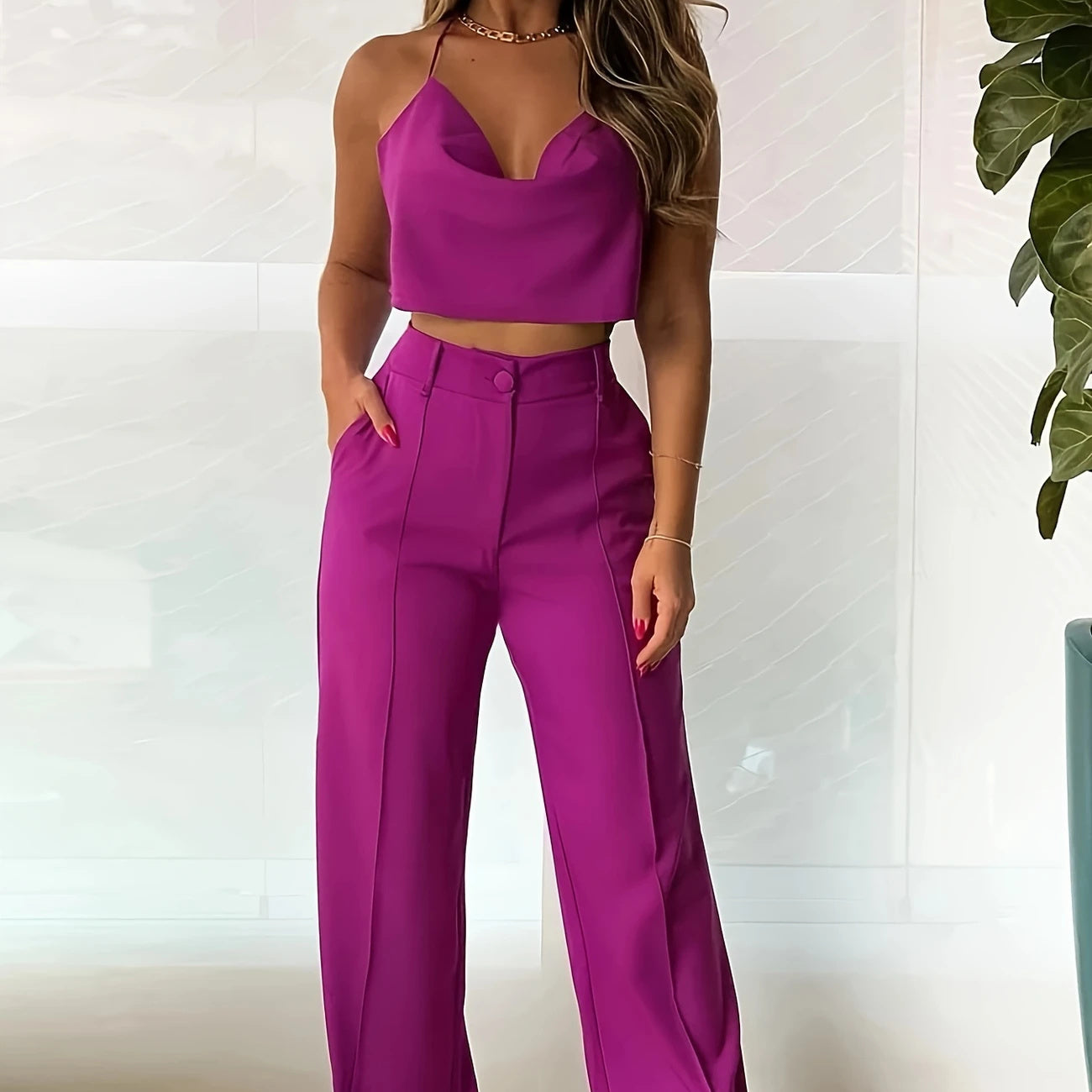 Polyester Fiber Women's Top Set