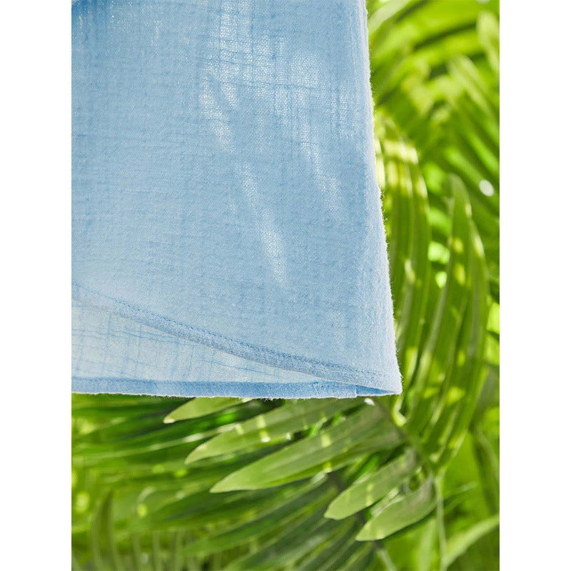 Blue Cotton Linen V-neck T-shirt