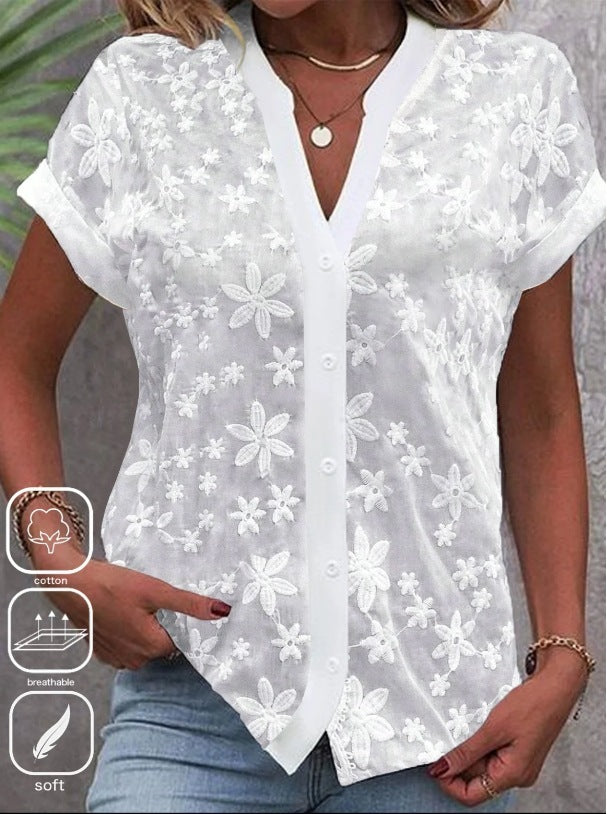 Summer Simplicity Casual V-neck Shirt For Women