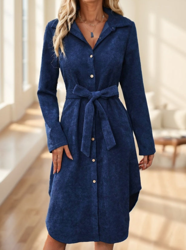 Women's Solid Color Long Sleeve Midi Dress