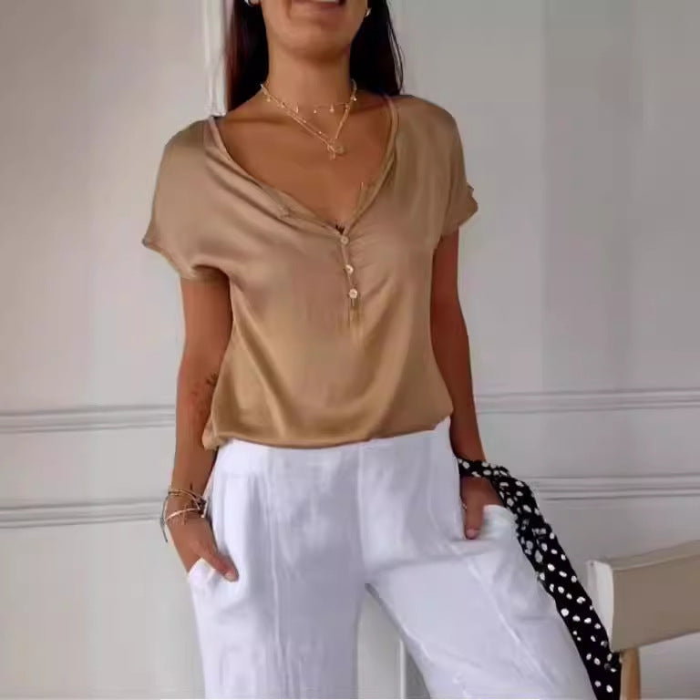 Summer Loose Simple Commute Short Sleeve Top
