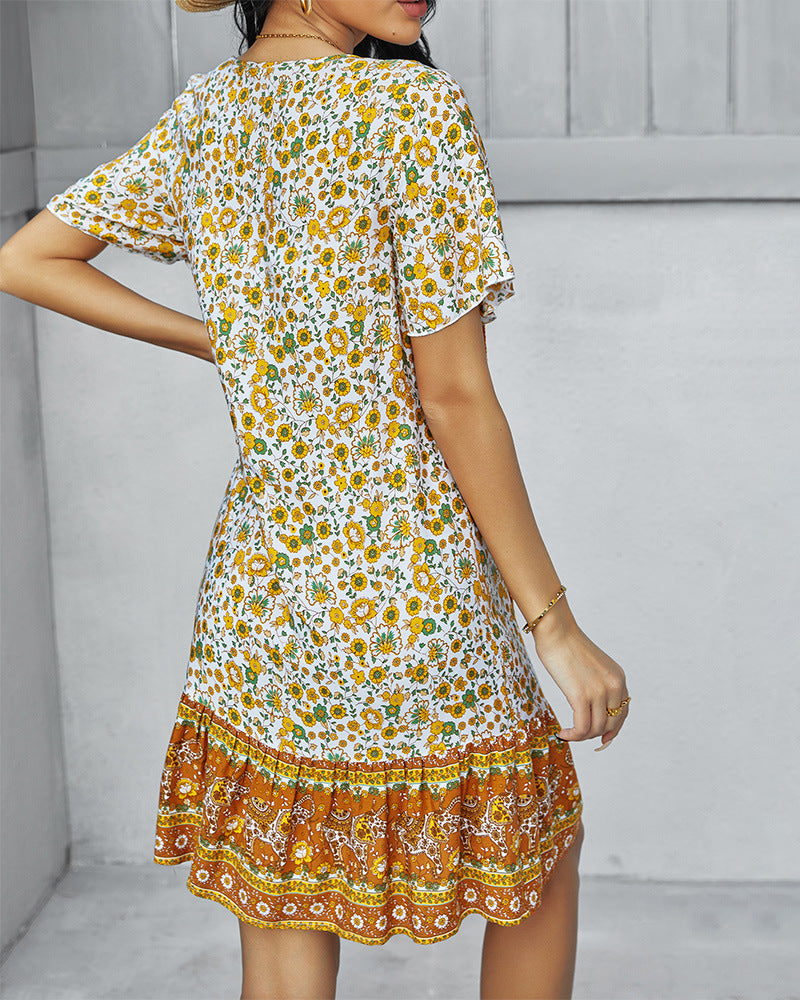 Women's Printed Short Sleeve Loose Dress