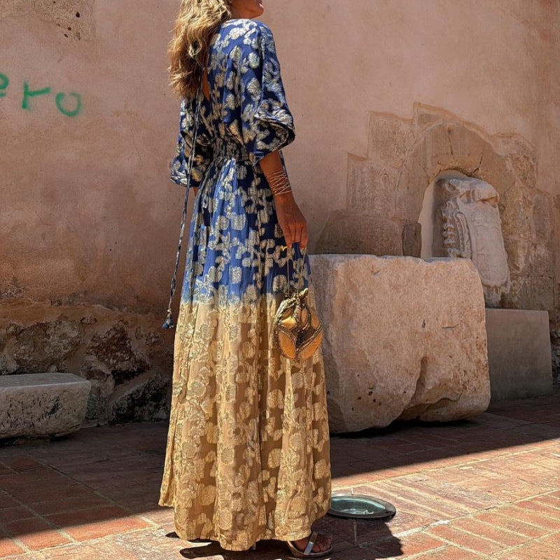 V-neck Backless Waist Trimming Wide Leg Jumpsuit
