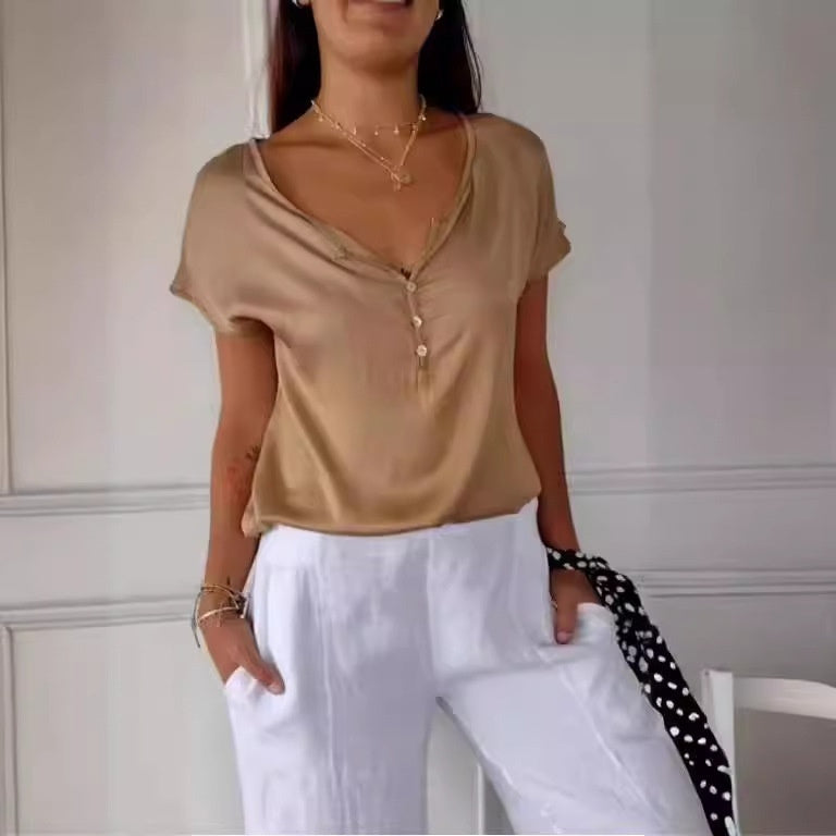 Summer Loose Simple Commute Short Sleeve Top