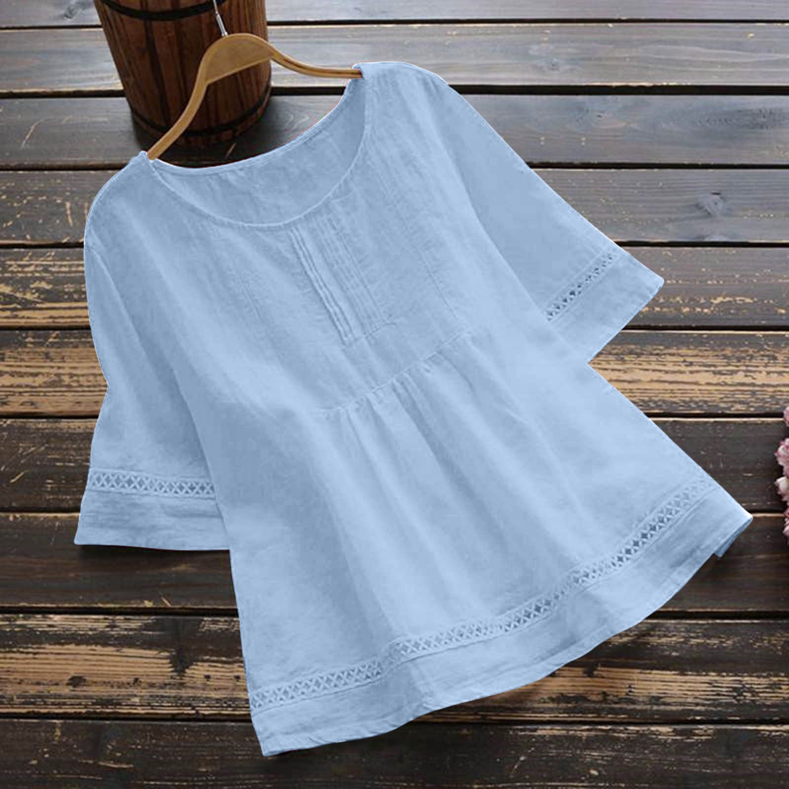 Summer Solid Color Cotton And Linen Top Half Sleeve
