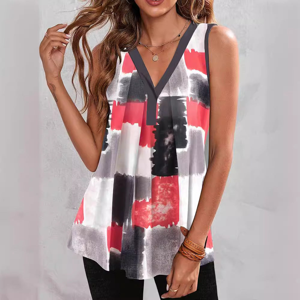 Casual V-neck Sleeveless Regular Pullover Women's T-shirt