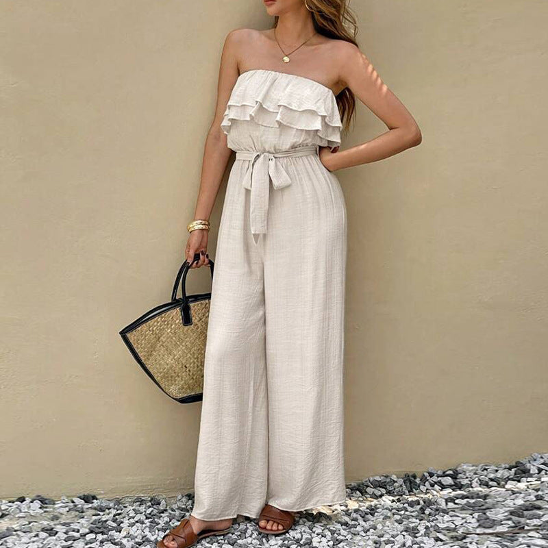 Women Summer Sleeveless Tube Top Jumpsuit