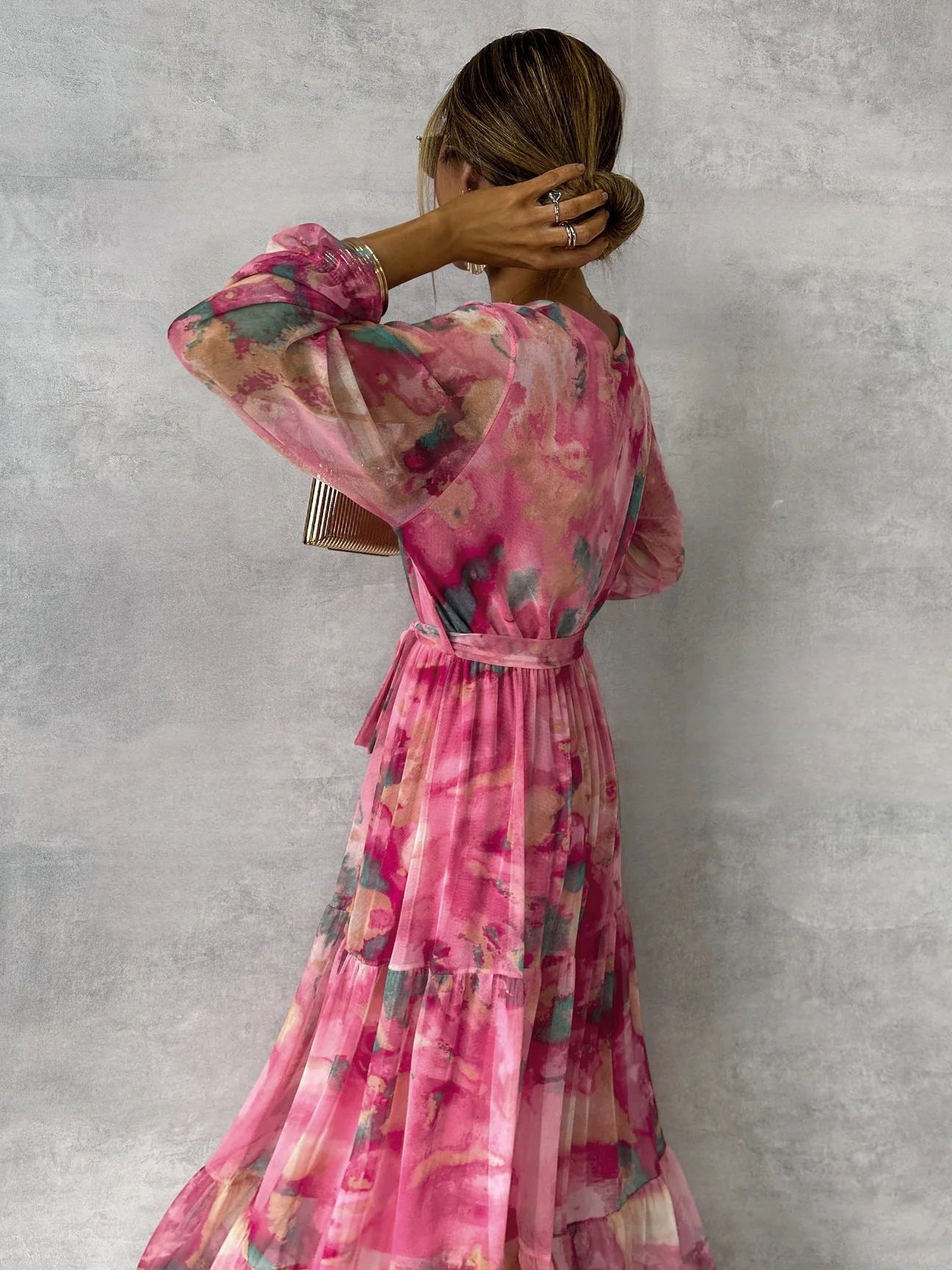 Long-sleeved Floral Print Dress