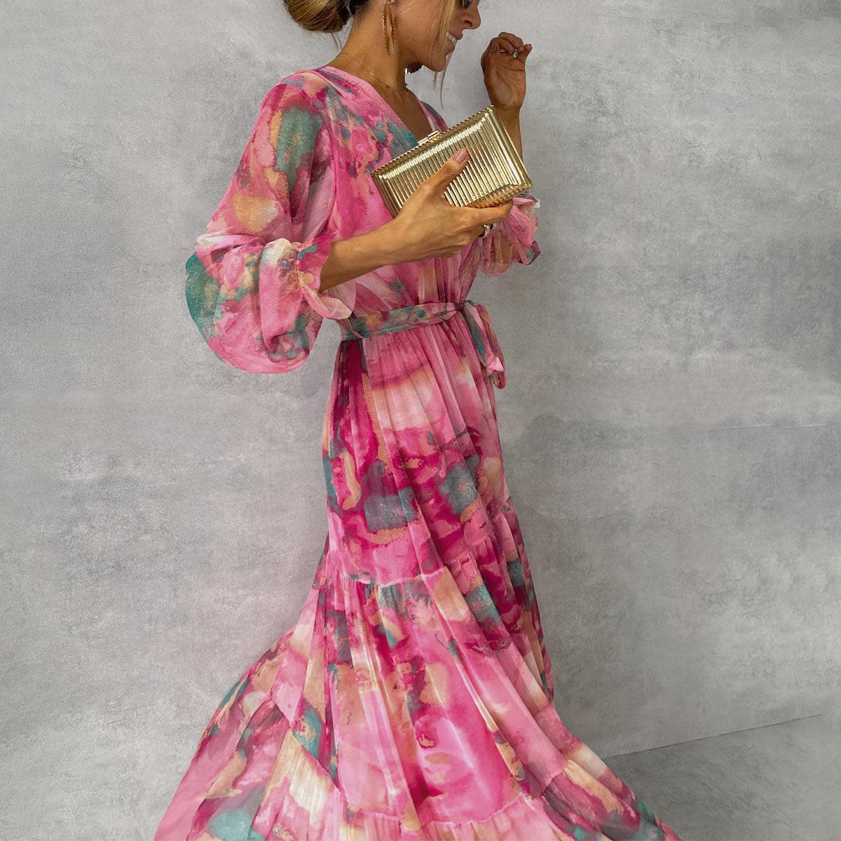 Long-sleeved Floral Print Dress