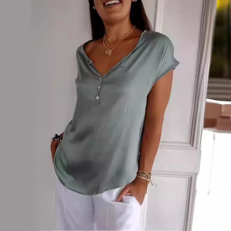 Summer Loose Simple Commute Short Sleeve Top